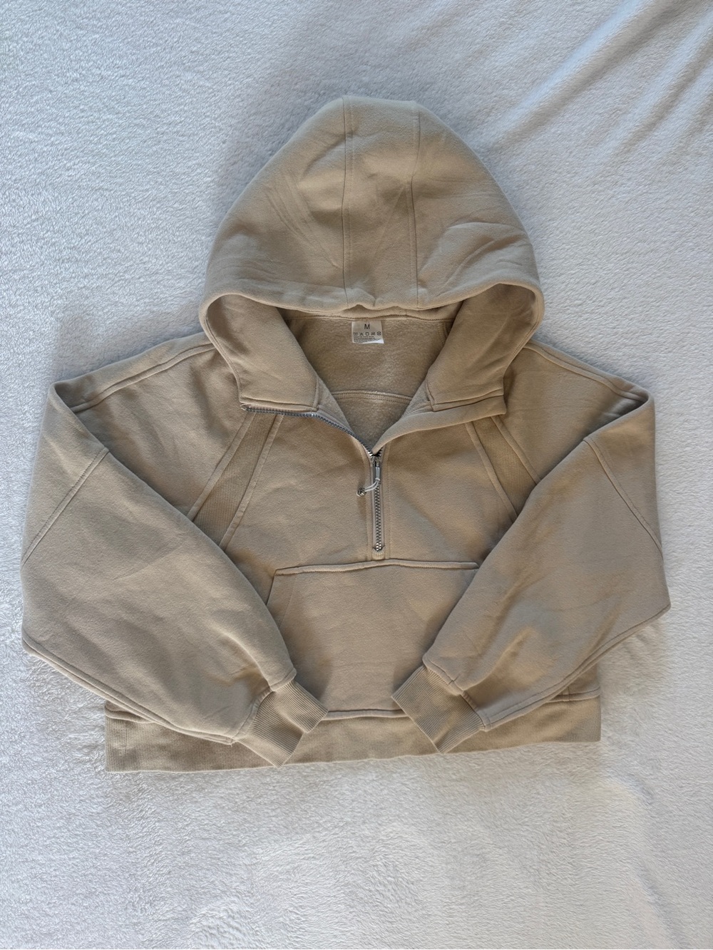 Cropped Heavyweight Taupe Hooded Half Zip Pullover M